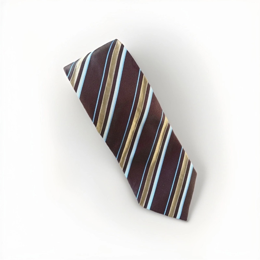 Hugo Boss Necktie Striped Silk 3.25” Made In Italy Brown Blue
